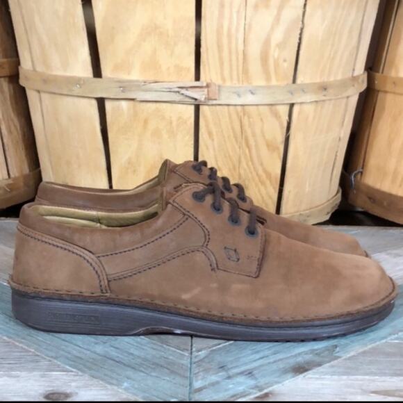 Birkenstock Memphis 4-Eye Tan Brown Nubuck Lace-Up Comfort Oxfords Mens Size 8 - Picture 1 of 10